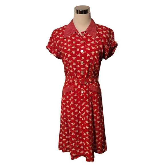 Carol Anderson Vintage Red Collard Dress w/Belt | Size 4 - Picture 3 of 9